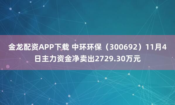 金龙配资APP下载 中环环保（300692）11月4日主力资金净卖出2729.30万元